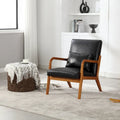 Beige Fabric Accent Armchair Teak Wood Frame Foam Cushion with Pillow