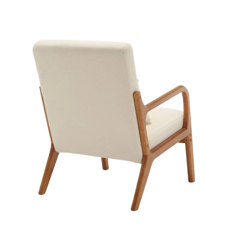 Beige Fabric Accent Armchair Teak Wood Frame Foam Cushion with Pillow