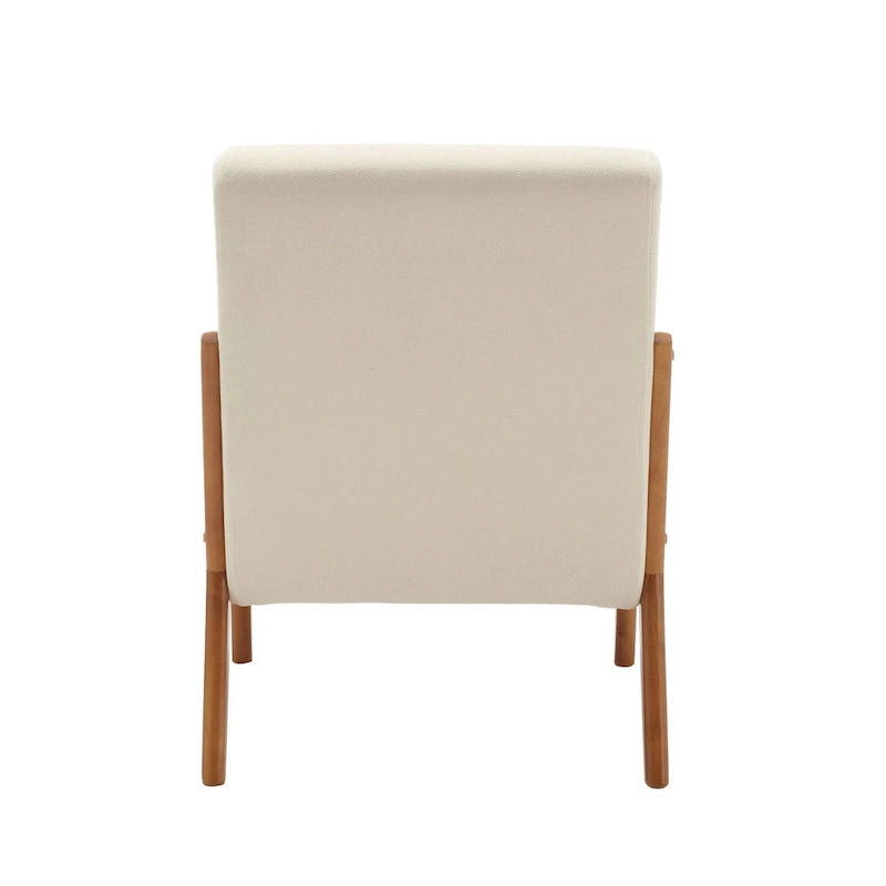 Beige Fabric Accent Armchair Teak Wood Frame Foam Cushion with Pillow