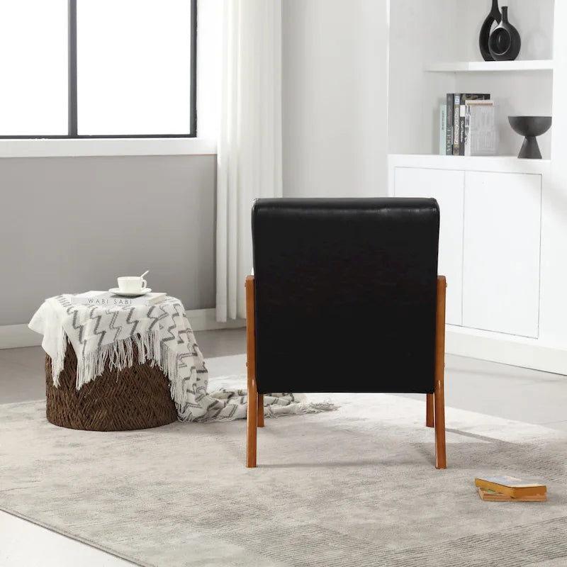 Beige Fabric Accent Armchair Teak Wood Frame Foam Cushion with Pillow