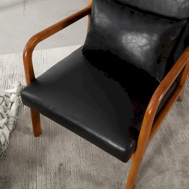 Beige Fabric Accent Armchair Teak Wood Frame Foam Cushion with Pillow