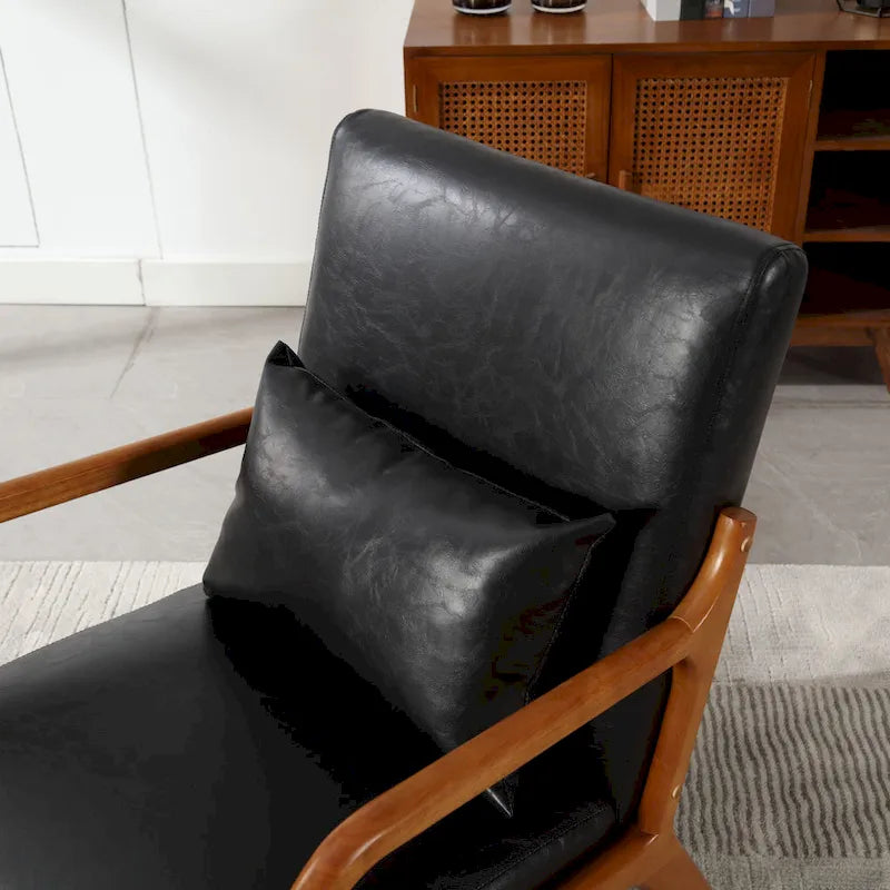 Beige Fabric Accent Armchair Teak Wood Frame Foam Cushion with Pillow