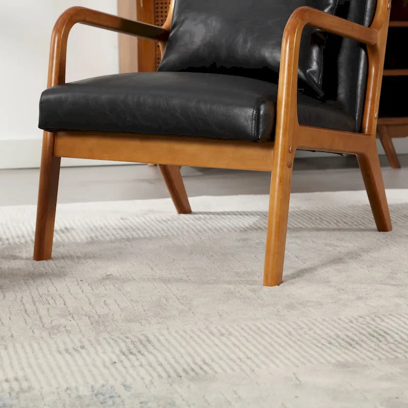 Beige Fabric Accent Armchair Teak Wood Frame Foam Cushion with Pillow