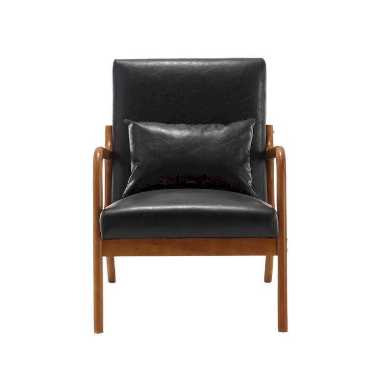 Beige Fabric Accent Armchair Teak Wood Frame Foam Cushion with Pillow