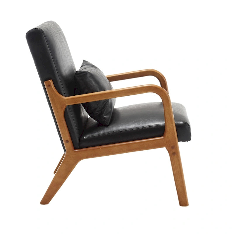 Beige Fabric Accent Armchair Teak Wood Frame Foam Cushion with Pillow