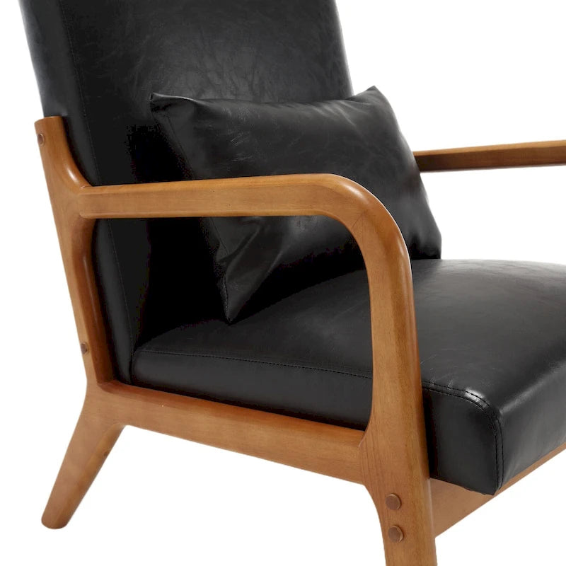 Beige Fabric Accent Armchair Teak Wood Frame Foam Cushion with Pillow