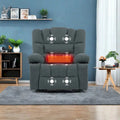 Grey Chenille Manual Recliner Chair 8-Point Massage Lumbar Heat Cup Holders