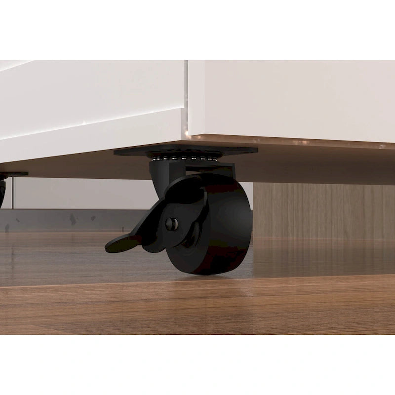 White Rolling Kitchen Island Cart 2 Door Storage Cabinet with Casters