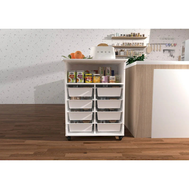 White Rolling Kitchen Island Cart 2 Door Storage Cabinet with Casters