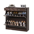 Brown Flip-Door Shoe Cabinet with Storage Drawer Mirror Organizer Entryway