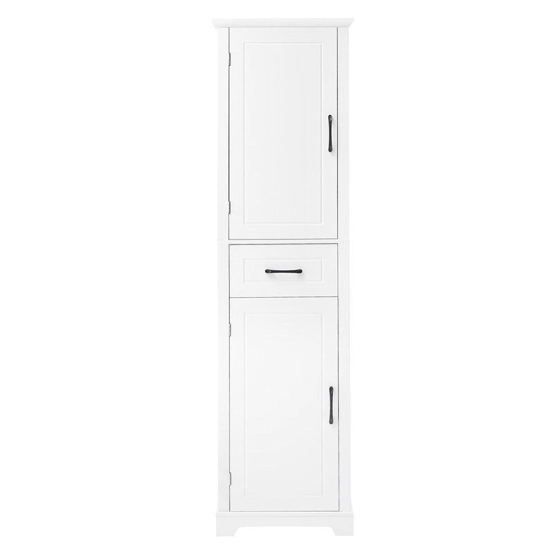 White Tall Freestanding Bathroom Cabinet 2 Doors Drawer Adjustable Shelves