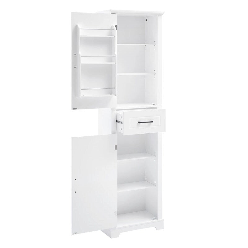 White Tall Freestanding Bathroom Cabinet 2 Doors Drawer Adjustable Shelves