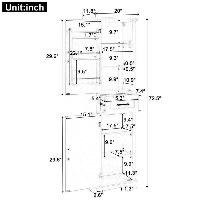 White Tall Freestanding Bathroom Cabinet 2 Doors Drawer Adjustable Shelves