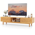 Natural Bamboo TV Stand Sliding Diamond Doors 3 Storage Compartments