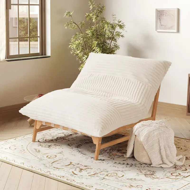 Tan Corduroy Bean Bag Lounge Chair Solid Wood Frame 3-in-1 Convertible