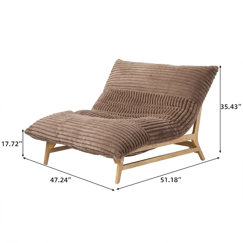 Tan Corduroy Bean Bag Lounge Chair Solid Wood Frame 3-in-1 Convertible