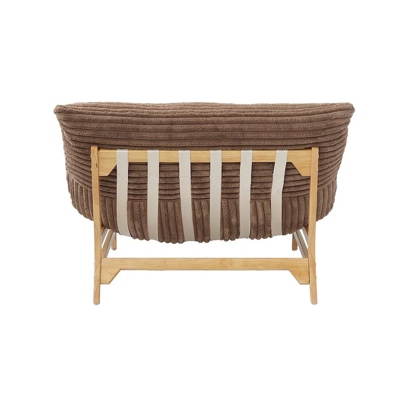 Tan Corduroy Bean Bag Lounge Chair Solid Wood Frame 3-in-1 Convertible