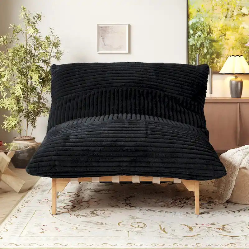 Tan Corduroy Bean Bag Lounge Chair Solid Wood Frame 3-in-1 Convertible