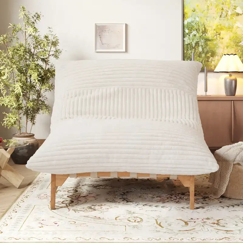 Tan Corduroy Bean Bag Lounge Chair Solid Wood Frame 3-in-1 Convertible