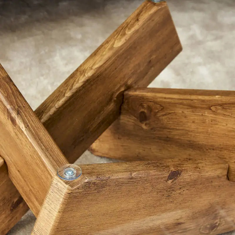 Gray Round Tempered Glass Coffee Table Geometric Cross Wood Base Modern