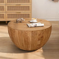 Natural Wood Barrel Round Coffee Table with Hidden Storage Vintage Style