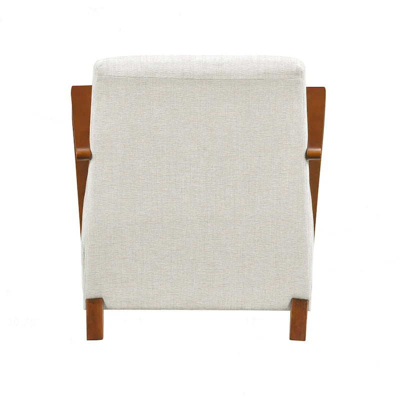 Beige Chenille Accent Armchair Chestnut Wood Arms Mid-Century Modern