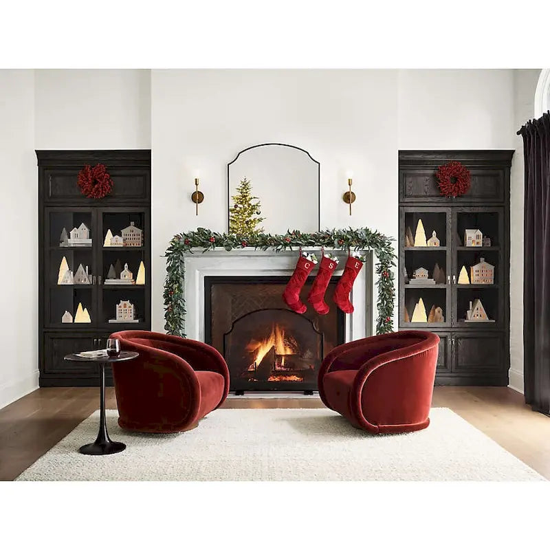 Wine Red Velvet Swivel Barrel Chair 360 Degree Round Wood Base Accent