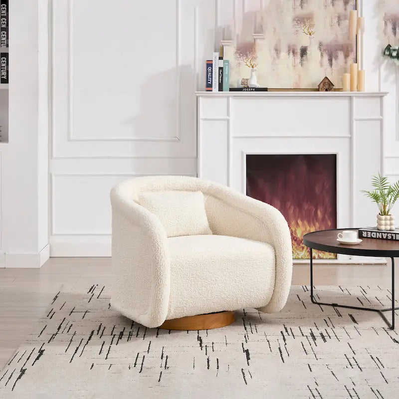Wine Red Velvet Swivel Barrel Chair 360 Degree Round Wood Base Accent