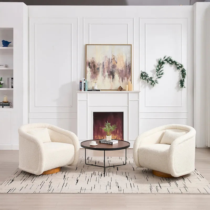 Wine Red Velvet Swivel Barrel Chair 360 Degree Round Wood Base Accent