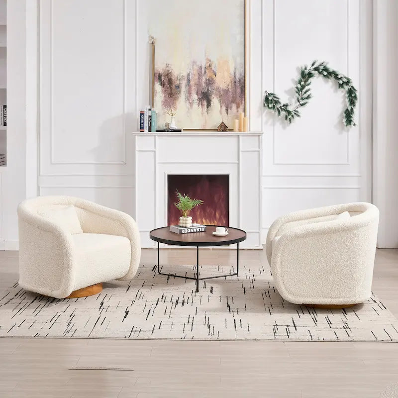 Wine Red Velvet Swivel Barrel Chair 360 Degree Round Wood Base Accent