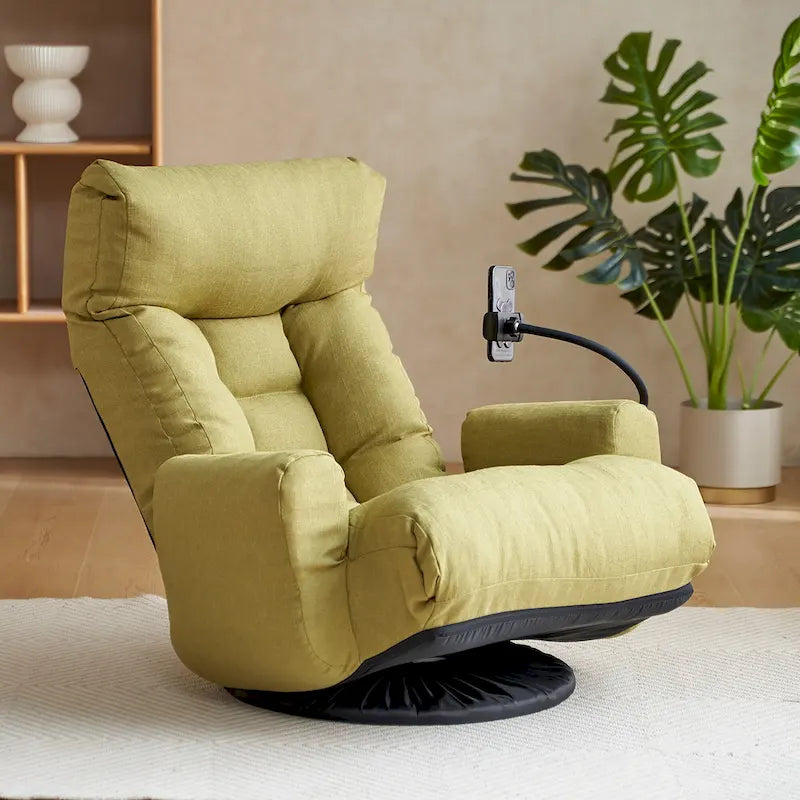 Beige Bouclé 360° Swivel Recliner Chair 5-Angle Adjustable Phone Holder Spring Seat