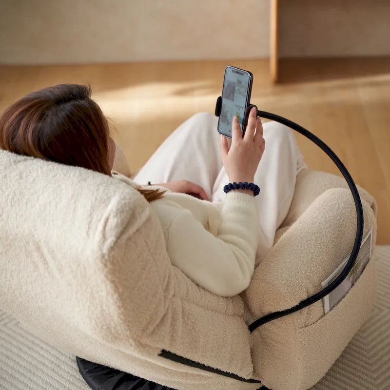 Beige Bouclé 360° Swivel Recliner Chair 5-Angle Adjustable Phone Holder Spring Seat