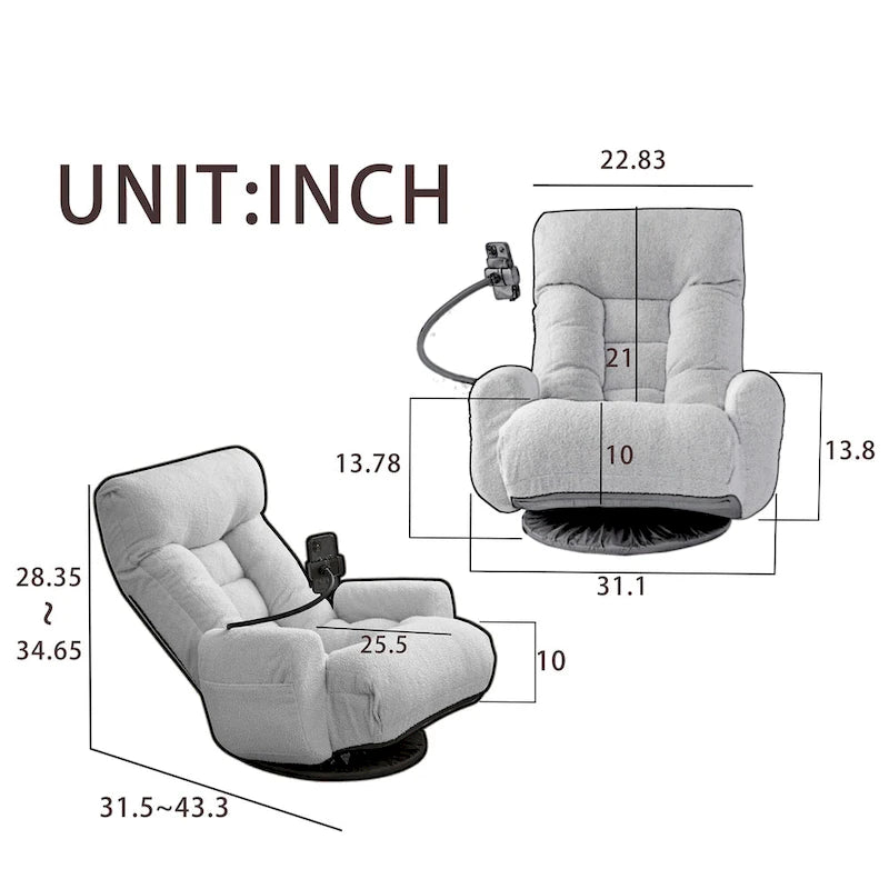 Beige Bouclé 360° Swivel Recliner Chair 5-Angle Adjustable Phone Holder Spring Seat