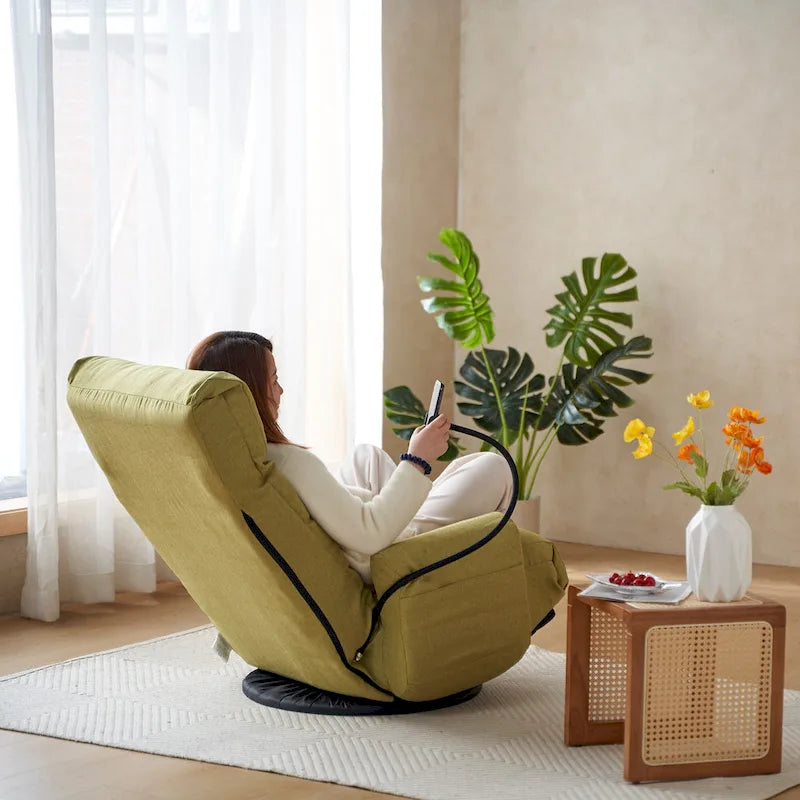 Beige Bouclé 360° Swivel Recliner Chair 5-Angle Adjustable Phone Holder Spring Seat