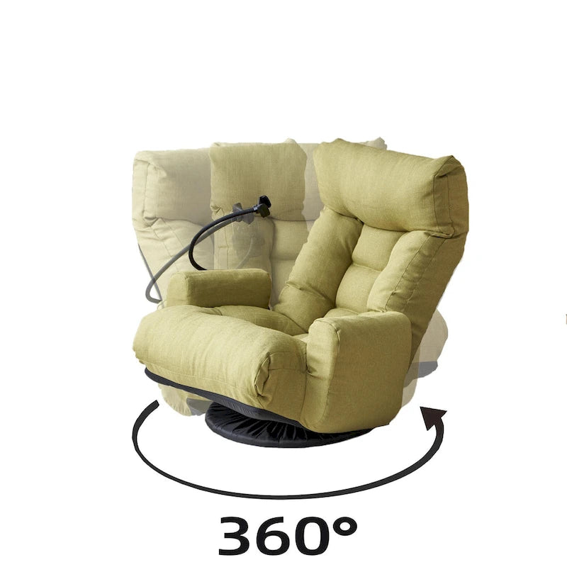 Beige Bouclé 360° Swivel Recliner Chair 5-Angle Adjustable Phone Holder Spring Seat