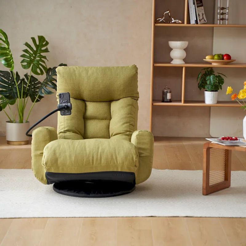 Beige Bouclé 360° Swivel Recliner Chair 5-Angle Adjustable Phone Holder Spring Seat