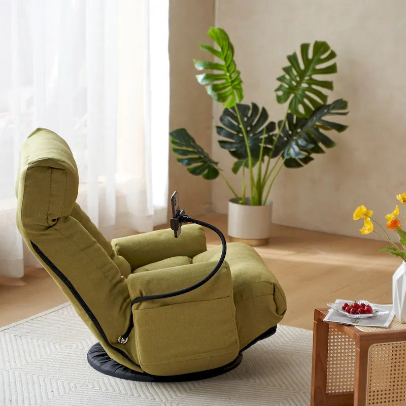 Beige Bouclé 360° Swivel Recliner Chair 5-Angle Adjustable Phone Holder Spring Seat