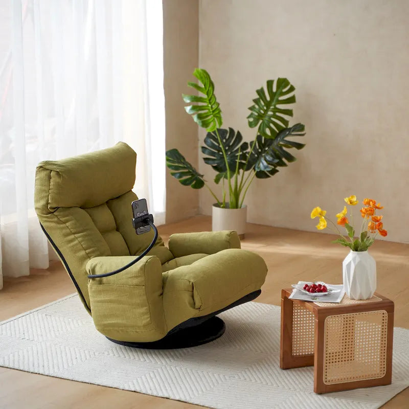 Beige Bouclé 360° Swivel Recliner Chair 5-Angle Adjustable Phone Holder Spring Seat