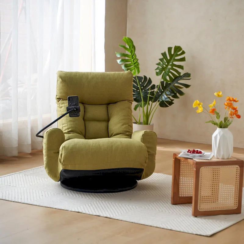 Beige Bouclé 360° Swivel Recliner Chair 5-Angle Adjustable Phone Holder Spring Seat
