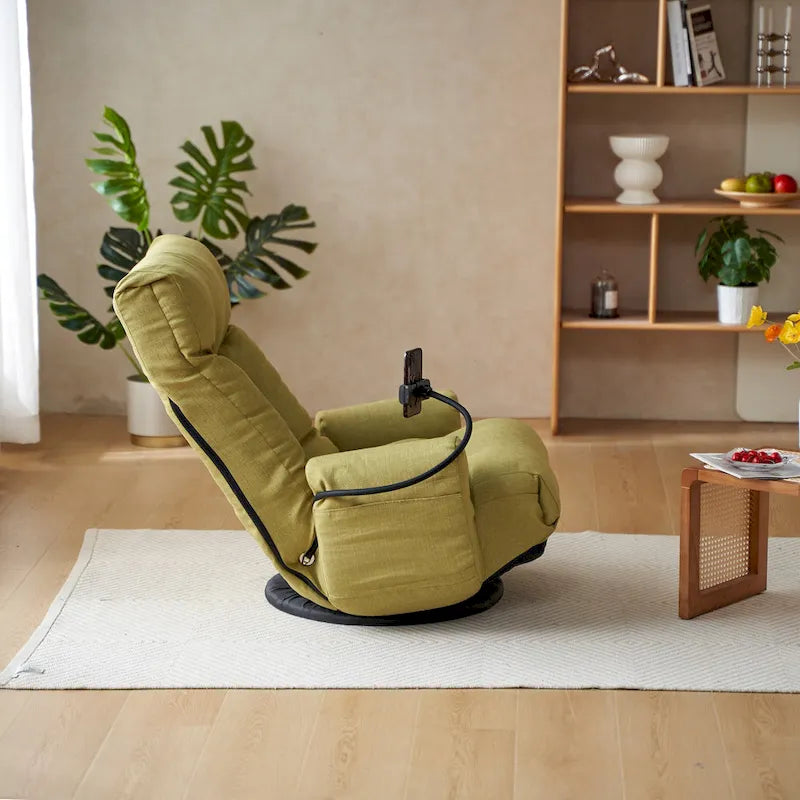 Beige Bouclé 360° Swivel Recliner Chair 5-Angle Adjustable Phone Holder Spring Seat