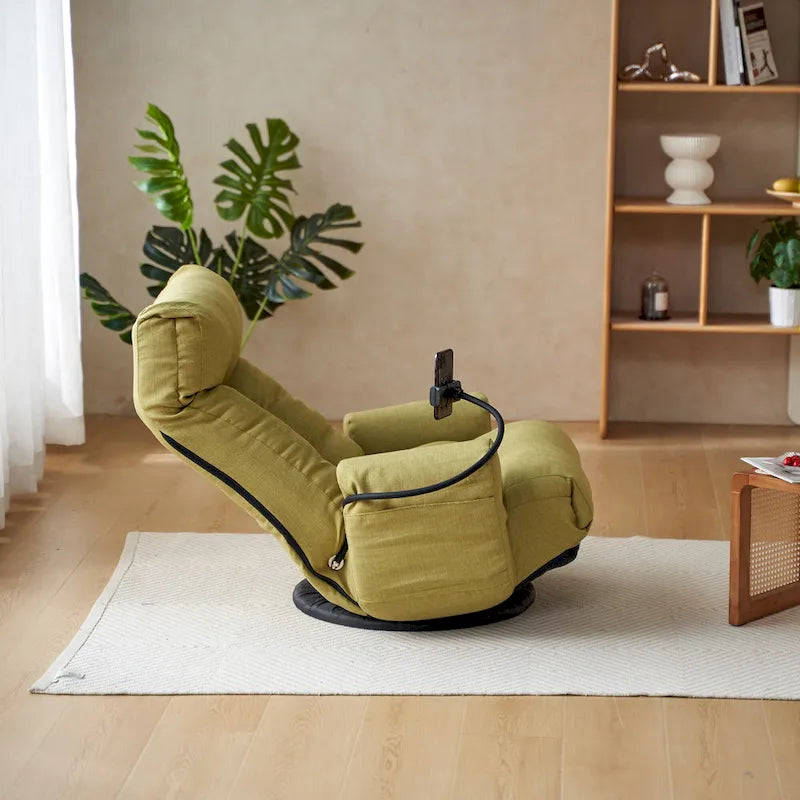 Beige Bouclé 360° Swivel Recliner Chair 5-Angle Adjustable Phone Holder Spring Seat