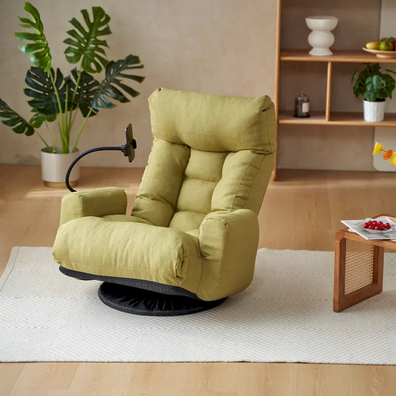 Beige Bouclé 360° Swivel Recliner Chair 5-Angle Adjustable Phone Holder Spring Seat