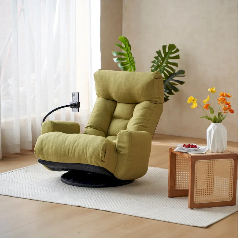 Beige Bouclé 360° Swivel Recliner Chair 5-Angle Adjustable Phone Holder Spring Seat