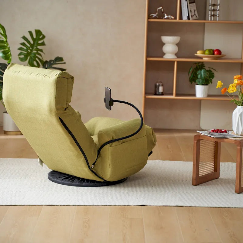 Beige Bouclé 360° Swivel Recliner Chair 5-Angle Adjustable Phone Holder Spring Seat