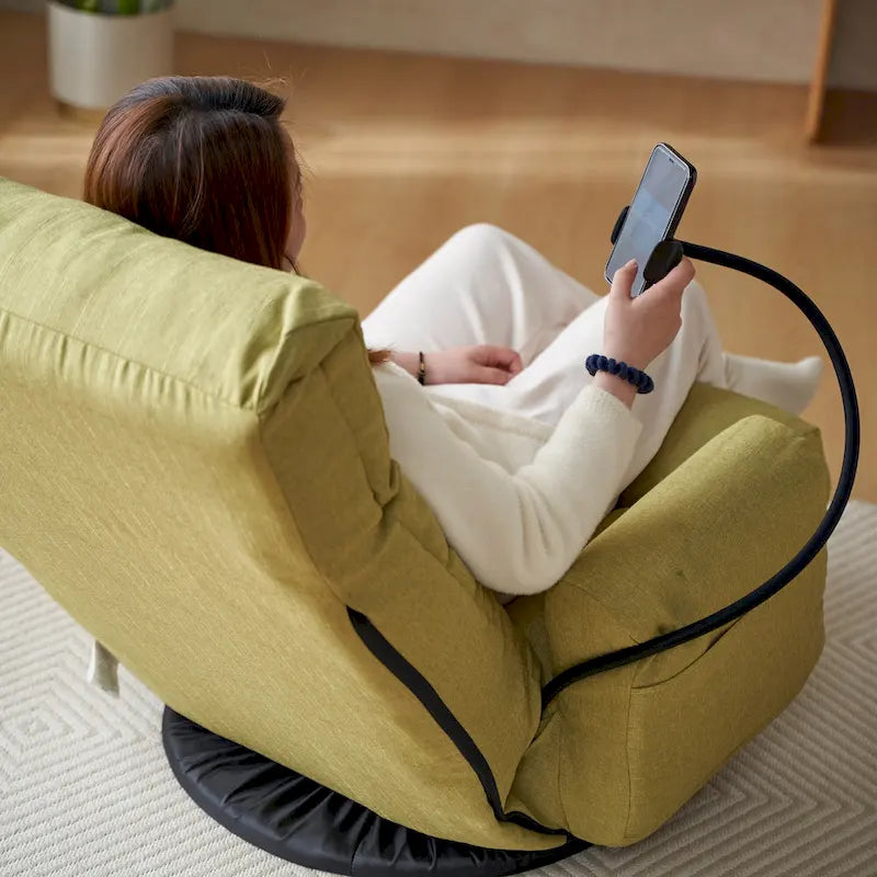 Beige Bouclé 360° Swivel Recliner Chair 5-Angle Adjustable Phone Holder Spring Seat