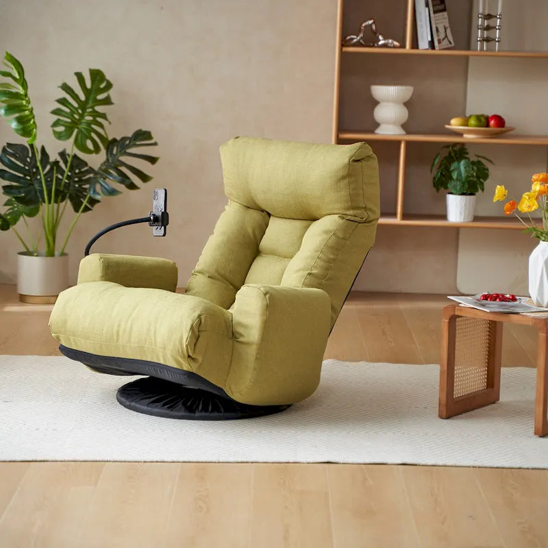 Beige Bouclé 360° Swivel Recliner Chair 5-Angle Adjustable Phone Holder Spring Seat