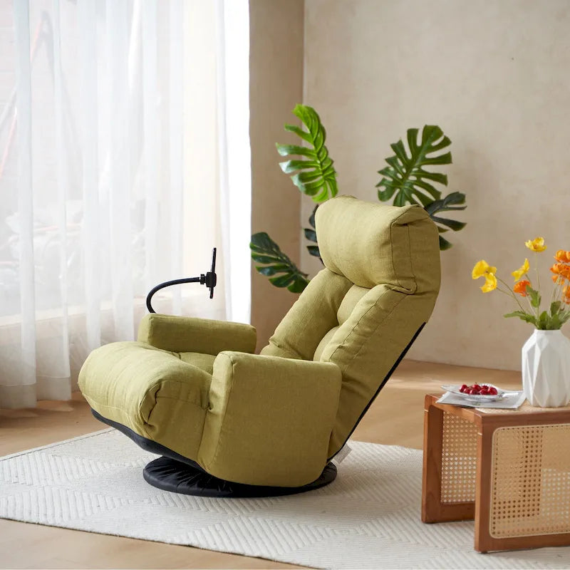 Beige Bouclé 360° Swivel Recliner Chair 5-Angle Adjustable Phone Holder Spring Seat