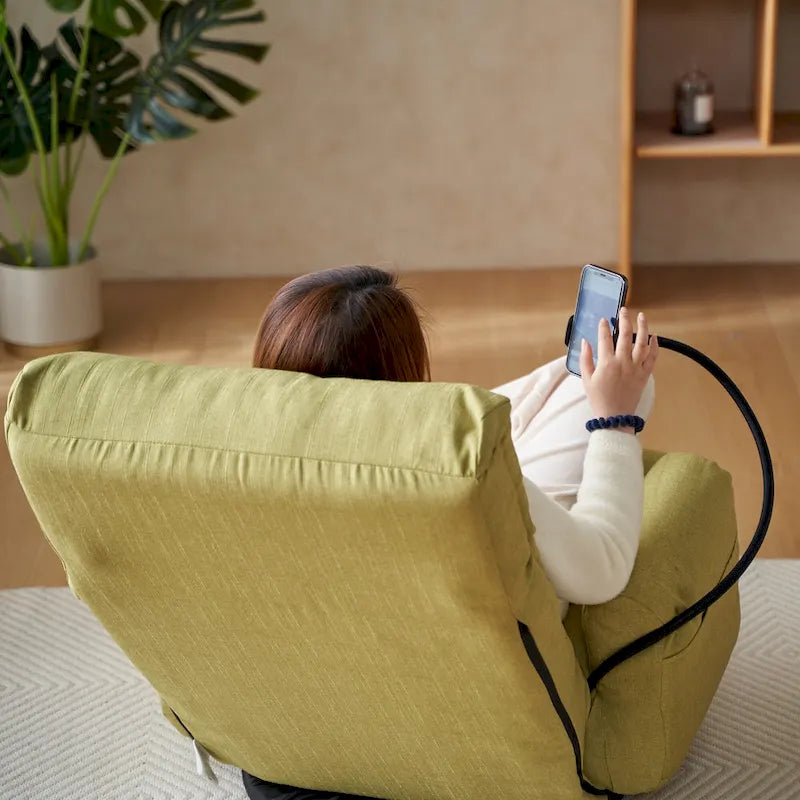 Beige Bouclé 360° Swivel Recliner Chair 5-Angle Adjustable Phone Holder Spring Seat