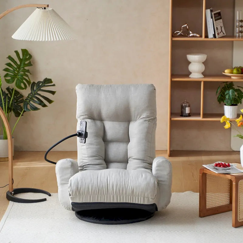Beige Bouclé 360° Swivel Recliner Chair 5-Angle Adjustable Phone Holder Spring Seat