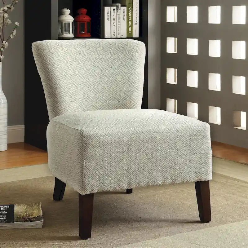 Ivory Geometric Diamond Pattern Accent Chair Armless Solid Wood Legs